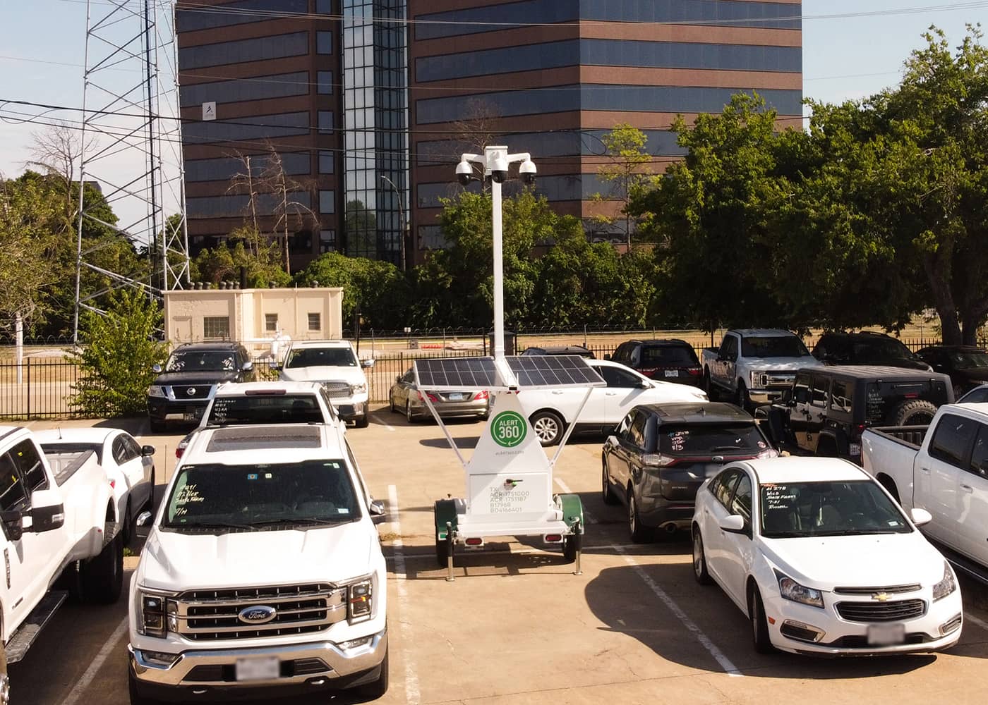 Video Shield panoramic security camera in a parking lot