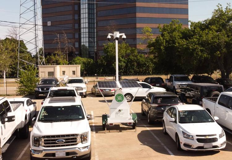 Video Shield panoramic security camera in a parking lot